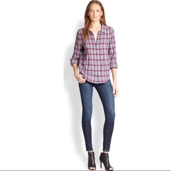 Joie Michaela Plaid Cotton Flannel Shirt Small - Picture 4 of 11